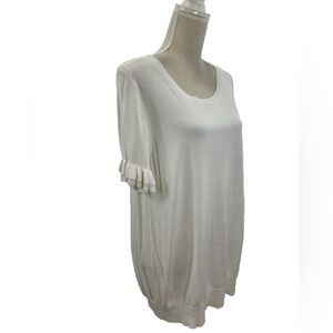 Michael Kors White Sweater Tunic Top XL Flutter Sleeves Blouse
